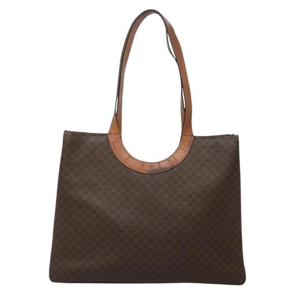 CELINE Macadam Canvas Tote Bag Pvc Leather Brown Gold - Picture 2 of 13